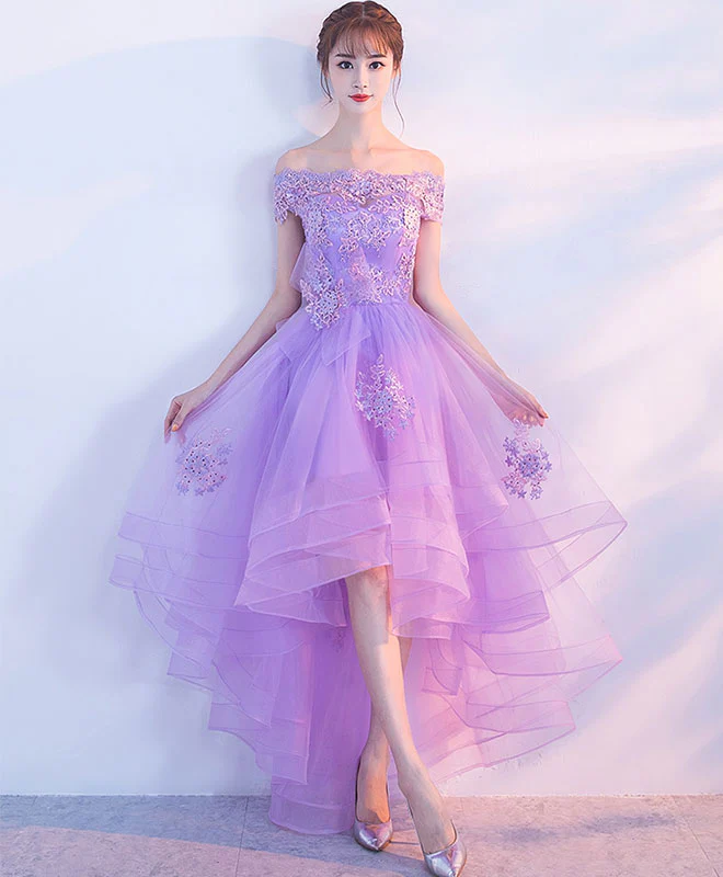Purple Tulle Lace Applique Prom Dress, Purple Homecoming Dress - Deanwangkt