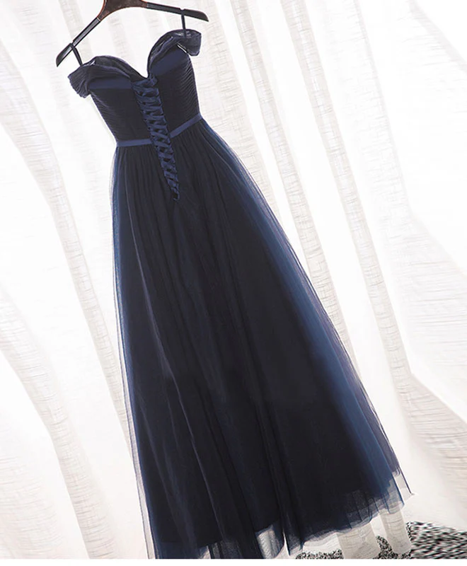 Dark Blue A Line Tulle Long Prom Dress, Evening Dress - Deanwangkt