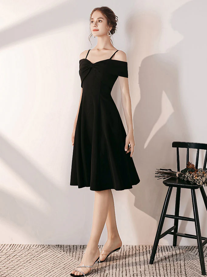 Simple Black Off Shoulder Short Prom Dress, Black Homecoming Dress - Deanwangkt
