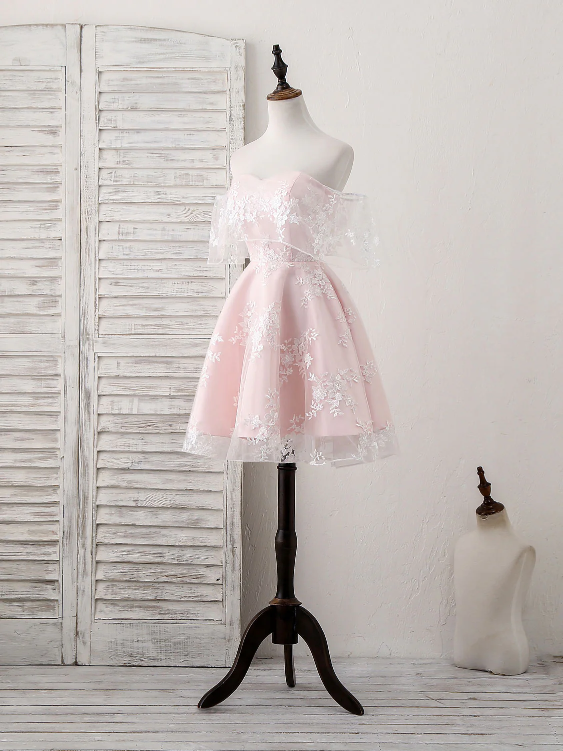 Pink Tulle Sweetheart Lace Short Prom Dress, Pink Homecoming Dress - Deanwangkt