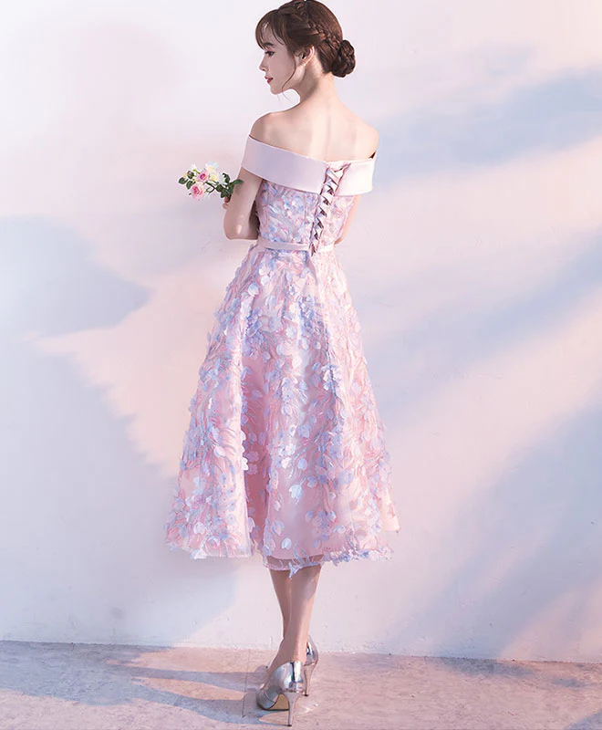 Cute Pink Lace Short Prom Dress, Pink Evening Dress - Deanwangkt