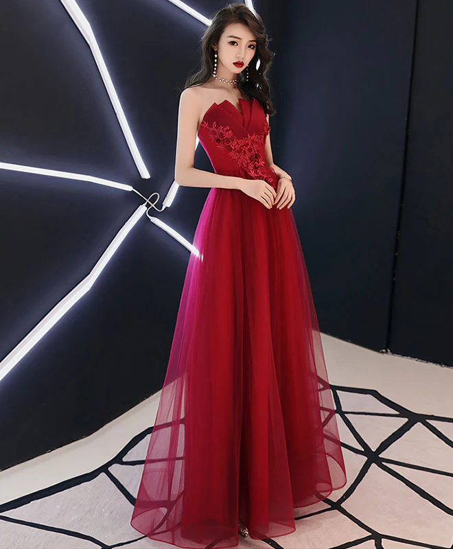 Simple Burgundy Long Prom Dress, Burgundy Evening Dress - Deanwangkt