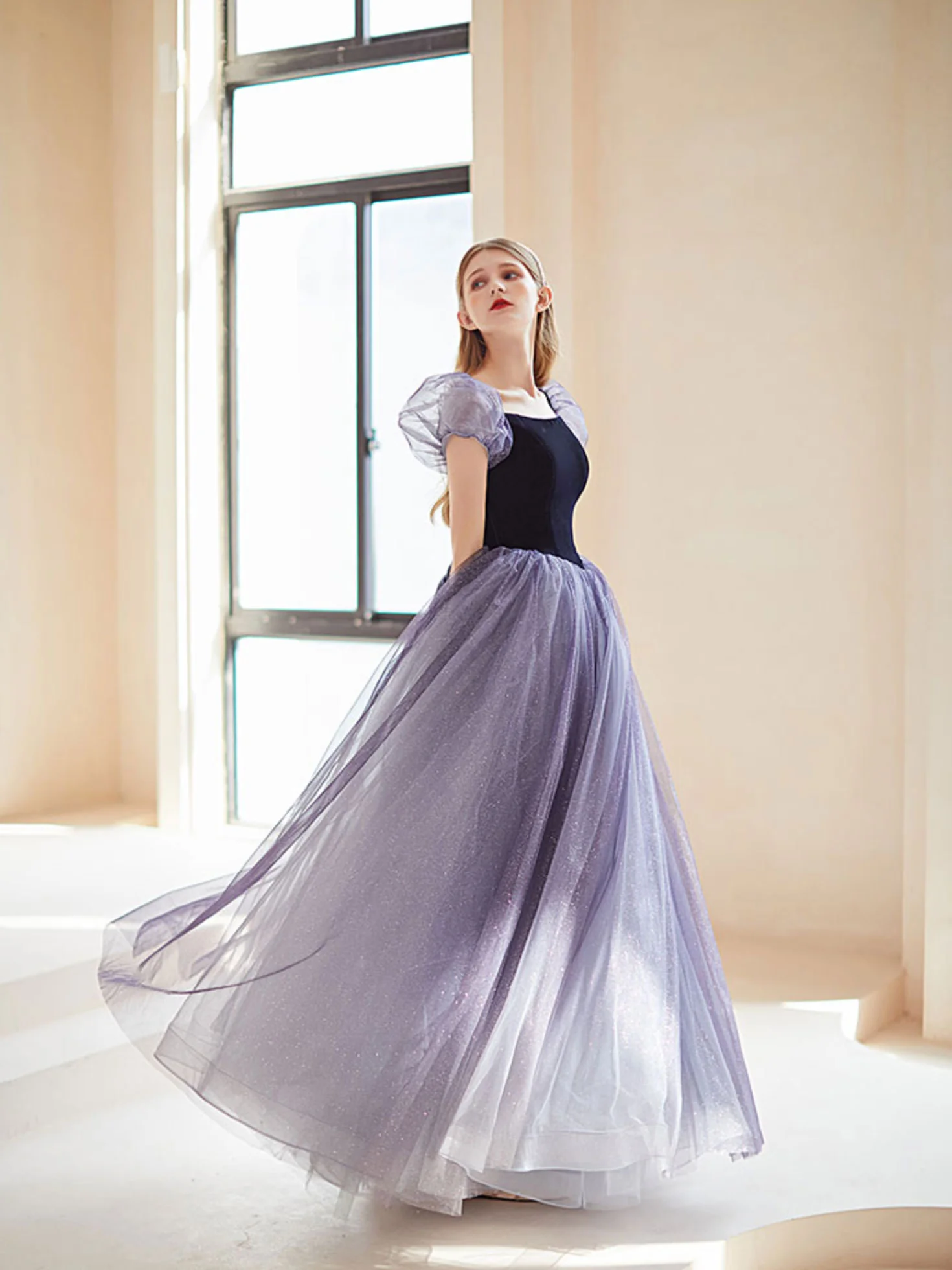 Purple A line Tulle Long Prom Dress, Purple Evening Dress - Deanwangkt