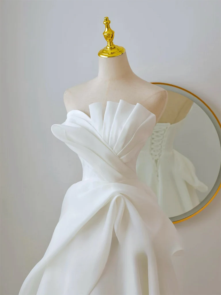 A-line White Organza Long Prom Dress, White Long Formal Dress - Deanwangkt