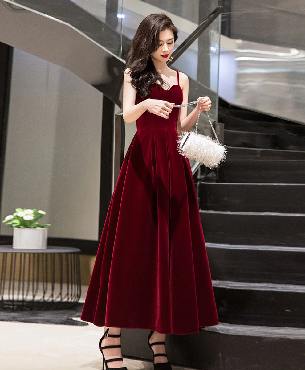 Burgundy Sweetheart Tea Length Prom Dress Burgundy Bridesmaid Dress - Deanwangkt