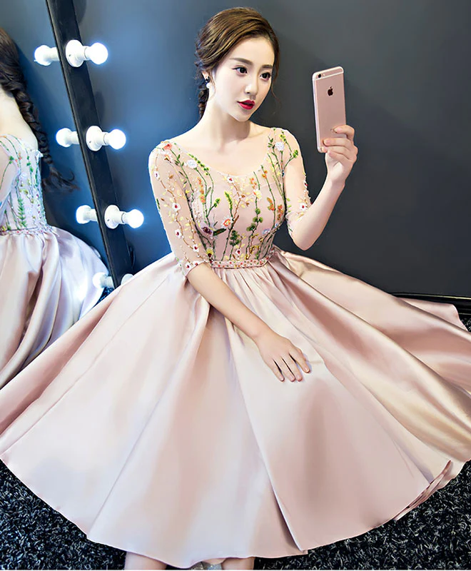 Cute A Line Black Short Prom Dress, Pink Evening Dress - Deanwangkt