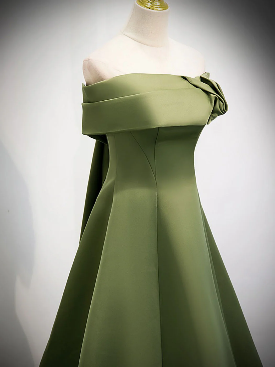 A-Line Satin Green Long Prom Dress, Green Formal Dress - Deanwangkt
