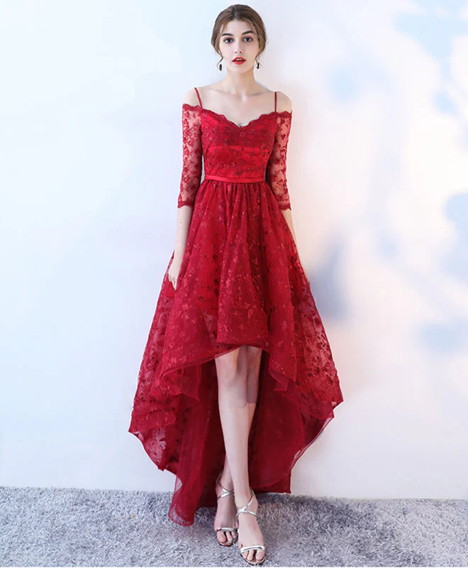 Stylish High Low Lace Prom Dress, Lace Evening Dress - Deanwangkt