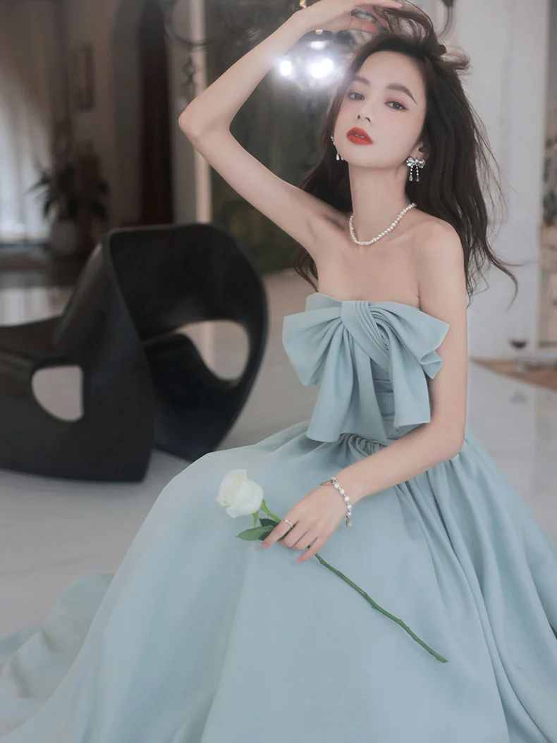 Simple Backless Blue Long Prom Dresses, Blue Bridesmaid Dresses - Deanwangkt