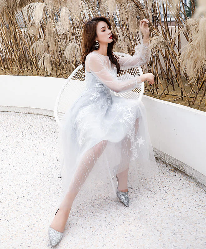 Gray Tulle Lace Short Prom Dress Gray Homecoming Dress - Deanwangkt