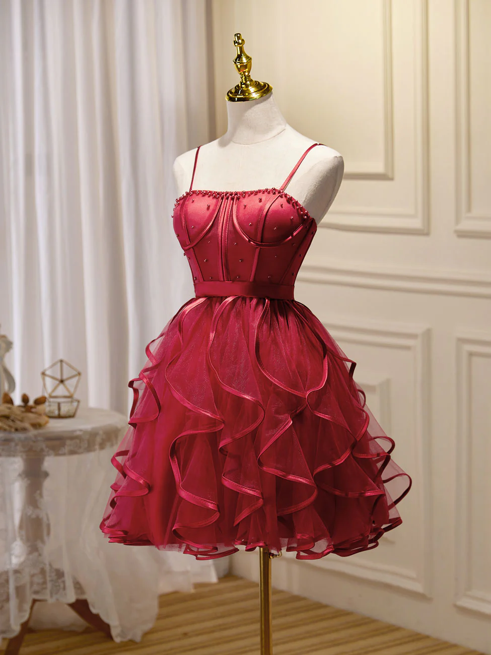 Mini/Short Burgundy Prom Dress,  Puffy Cute Burgundy Homecoming Dress - Deanwangkt