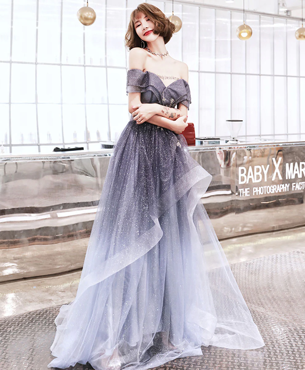 Purple Sweetheart Tulle Long Prom Dress Purple Evening Dress - Deanwangkt