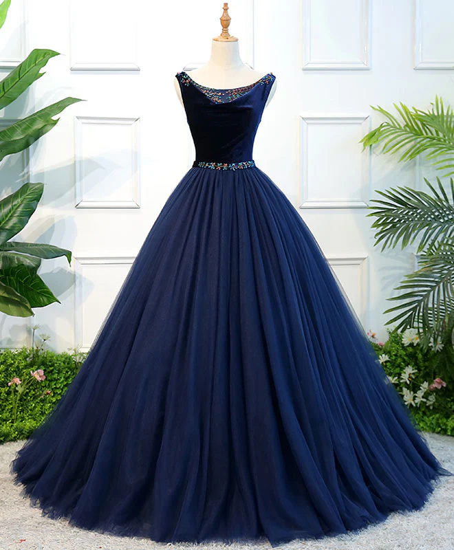 Blue Tulle Long Prom Dress, Blue Tulle Evening Dress - Deanwangkt