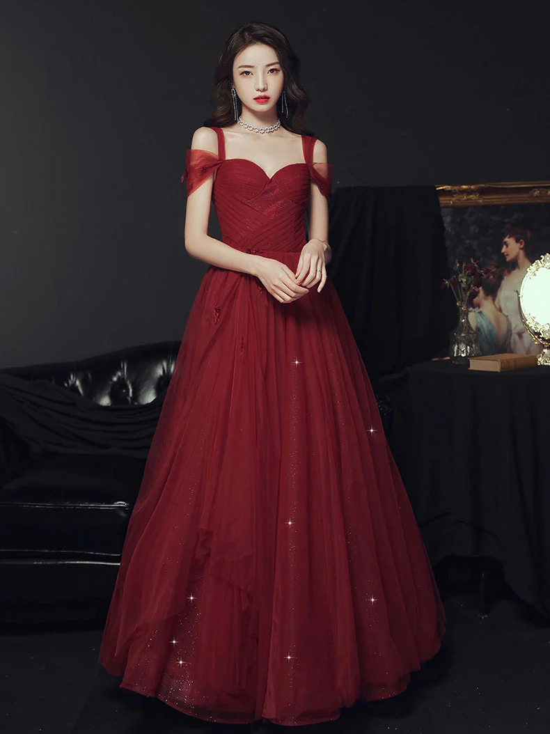Elegant Sweetheart Neck Burgundy Long Prom Dress, A line Backless Evening Dresses - Deanwangkt