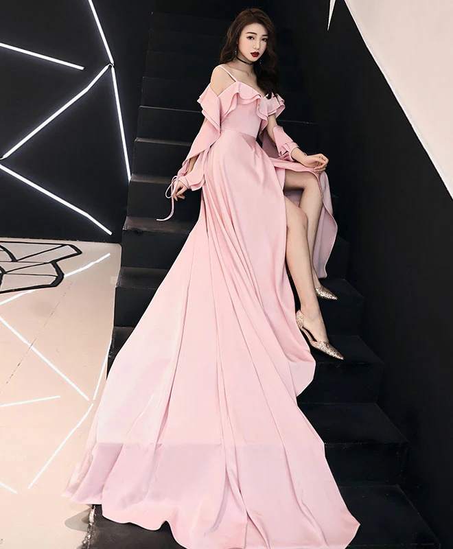 Simple Pink Chiffon Long Prom Dress Pink Evening Dress - Deanwangkt
