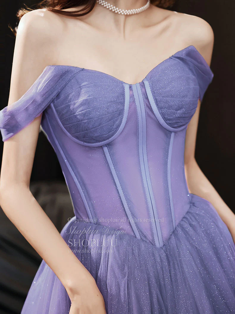 Purple Sweetheart Neck Tulle Long Prom Dress, Purple Formal Evening Graduation Dress - Deanwangkt