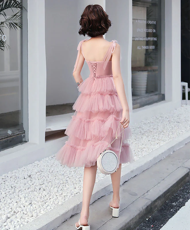 Simple Pink Tulle Short Prom Dress, Pink Homecoming Dress - Deanwangkt
