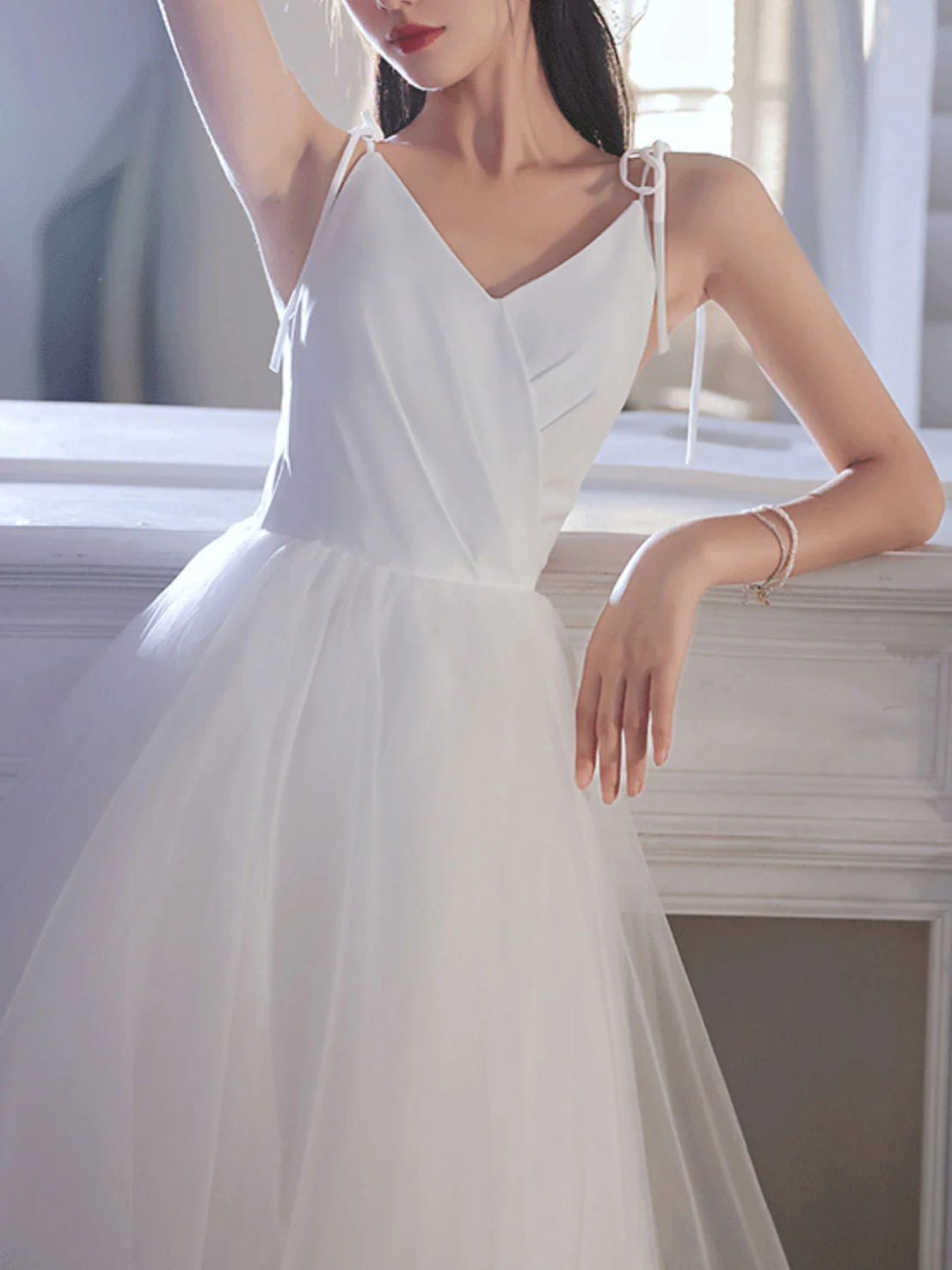 Simple White V Neck Short Prom Dress, White Homecoming Dress - Deanwangkt