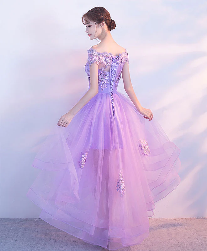 Purple Tulle Lace Applique Prom Dress, Purple Homecoming Dress - Deanwangkt