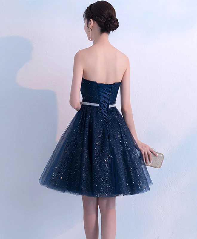 Dark Blue Sweetheart Tulle Short Prom Dress, Blue Homecoming Dress - Deanwangkt