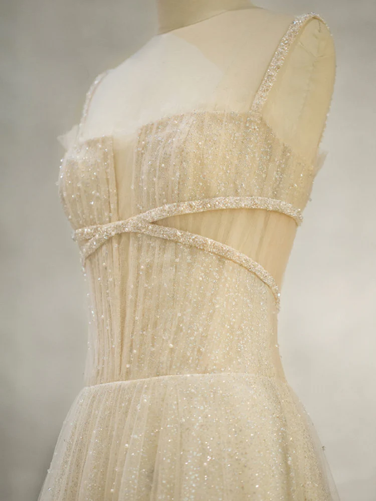 Champagne Tulle Long Prom Dress Champagne Tulle Formal Dress - Deanwangkt