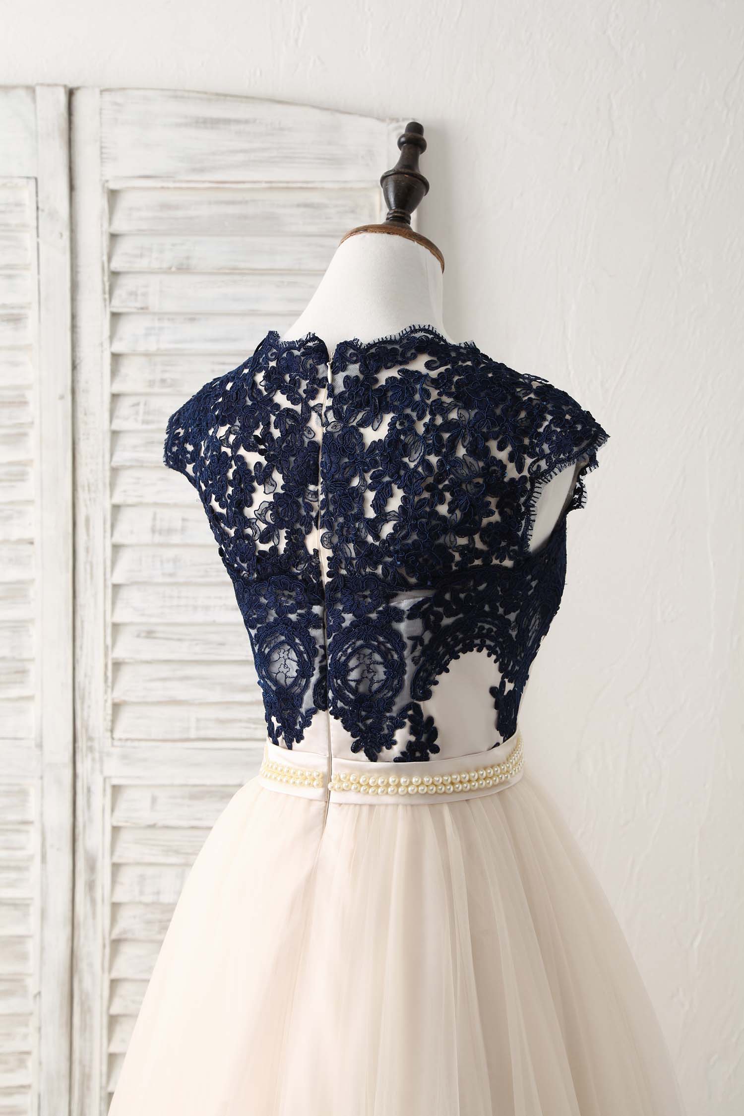 Elegant Tulle Lace Applique Long Prom Dress Tulle Evening Dress - Deanwangkt