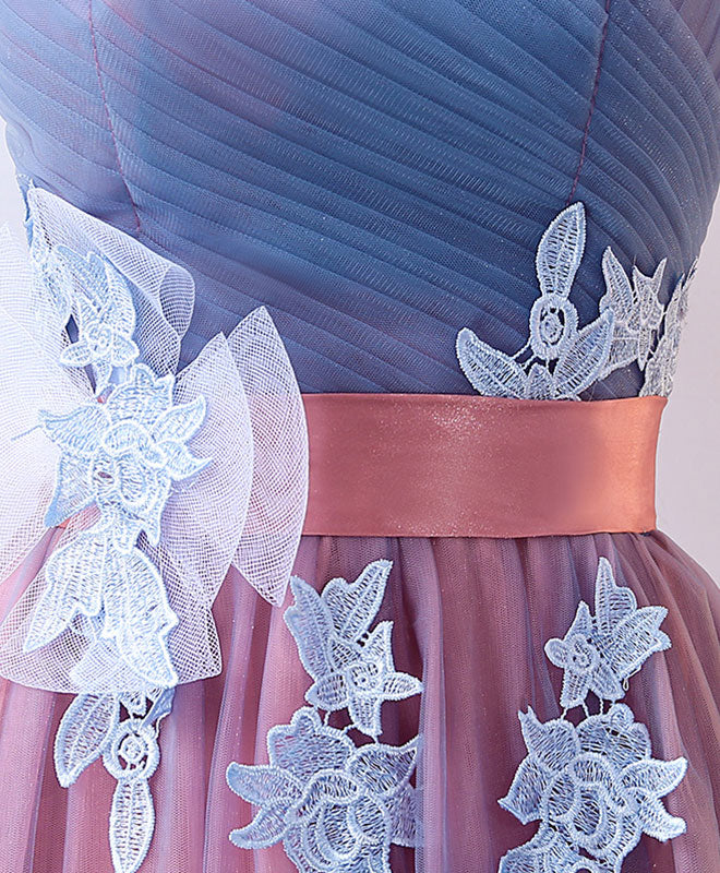 Gray Blue Tulle Long Prom Dress, Gray Blue Evening Dress - Deanwangkt