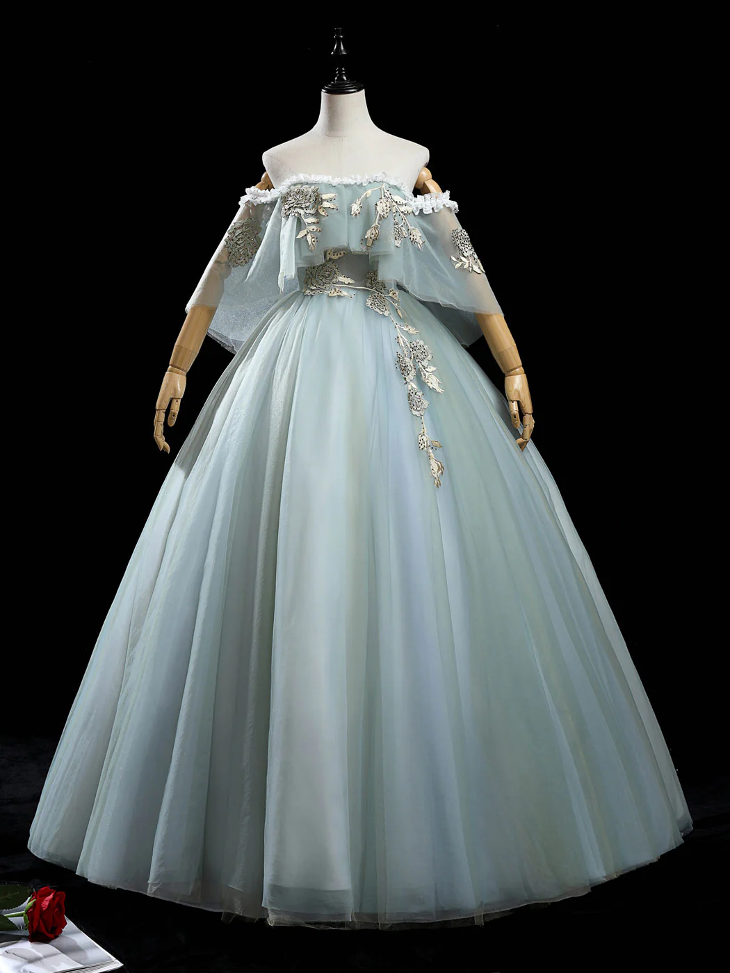 Green Tulle Lace Long Prom Dress, Green Tulle Lace Ball Gown Sweet 16 Dress - Deanwangkt