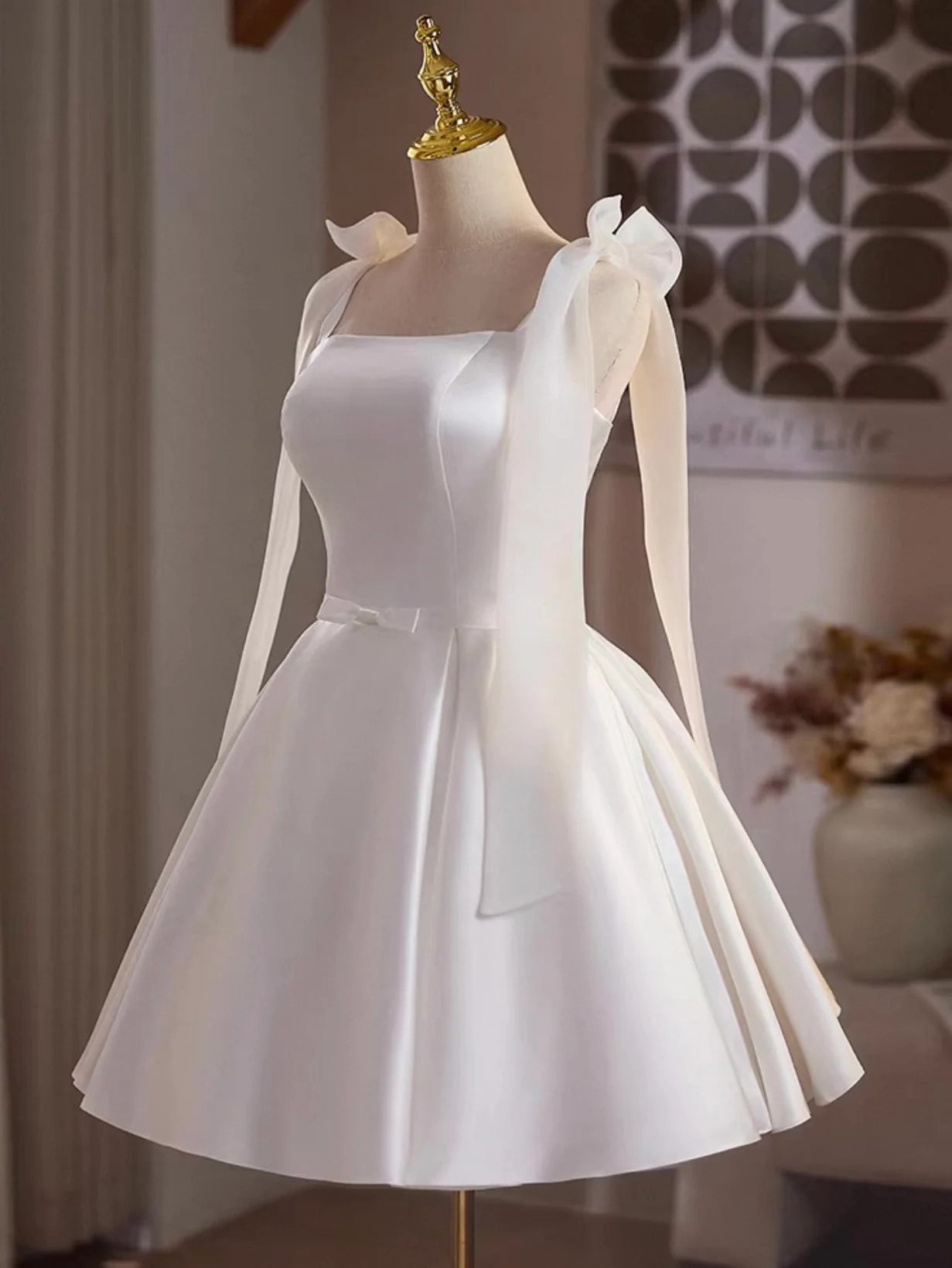 Simple White Satin Short Prom Dress, White Homecoming Dress - Deanwangkt