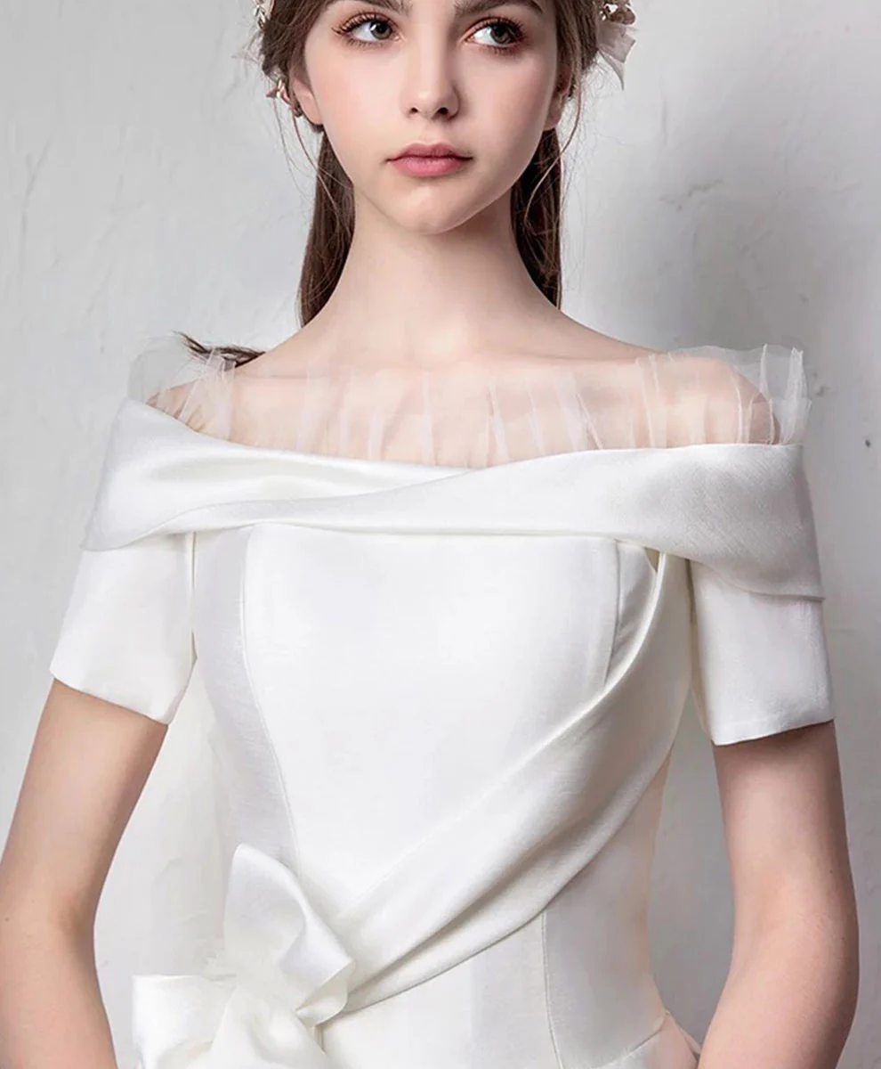 White Satin Long Prom Dress White Long Evening Dress - Deanwangkt