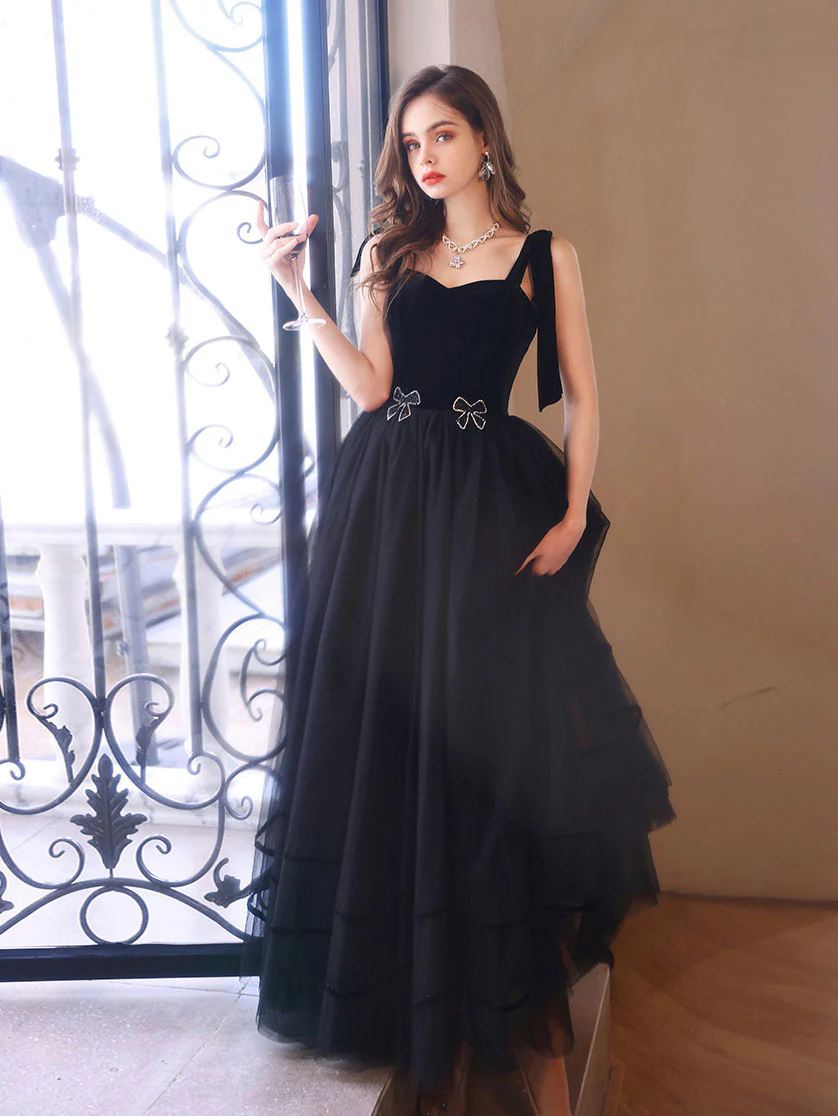 Black Sweetheart Tulle Long Prom Dress, Black Tulle Formal Graduation Dresses - Deanwangkt