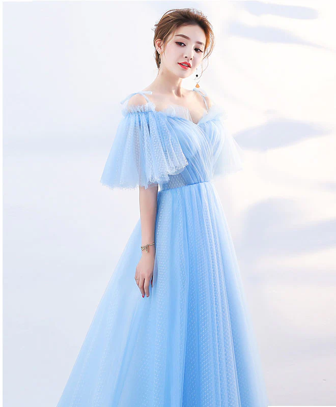 Stylish Sky Blue Tulle Long Prom Dress, Evening Dress - Deanwangkt