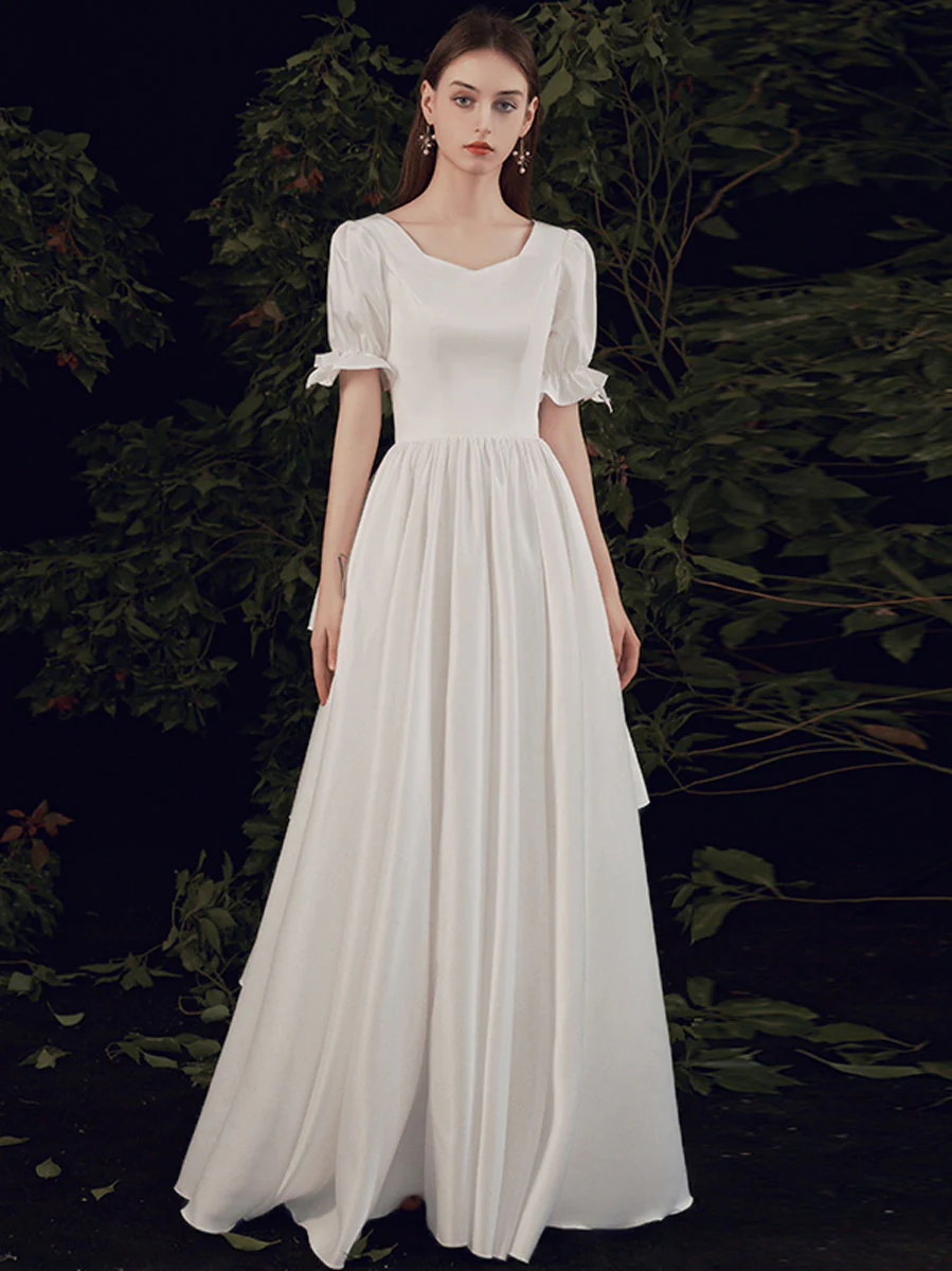 Simple  ivory Long Prom Dress, White Bridesmaid Dresses - Deanwangkt