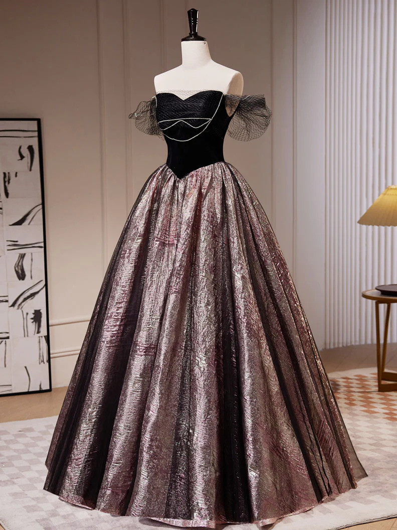 Black A-Line Satin Tulle Long Prom Dresses, Black Formal Black Evening Dress - Deanwangkt