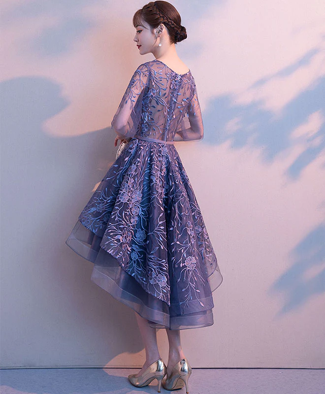 Purple Tulle Lace Short Prom Dress, Purple Evening Dress - Deanwangkt