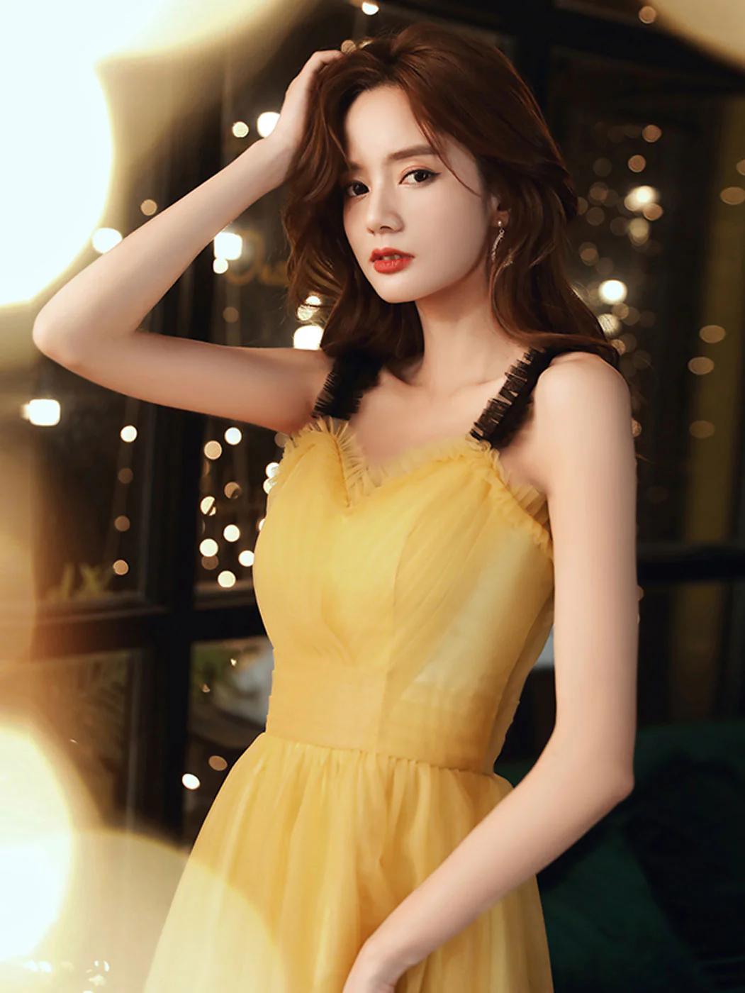 Simple Yellow Sweetheart Neck Tea Length Prom Dress, Yellow Formal Dress - Deanwangkt