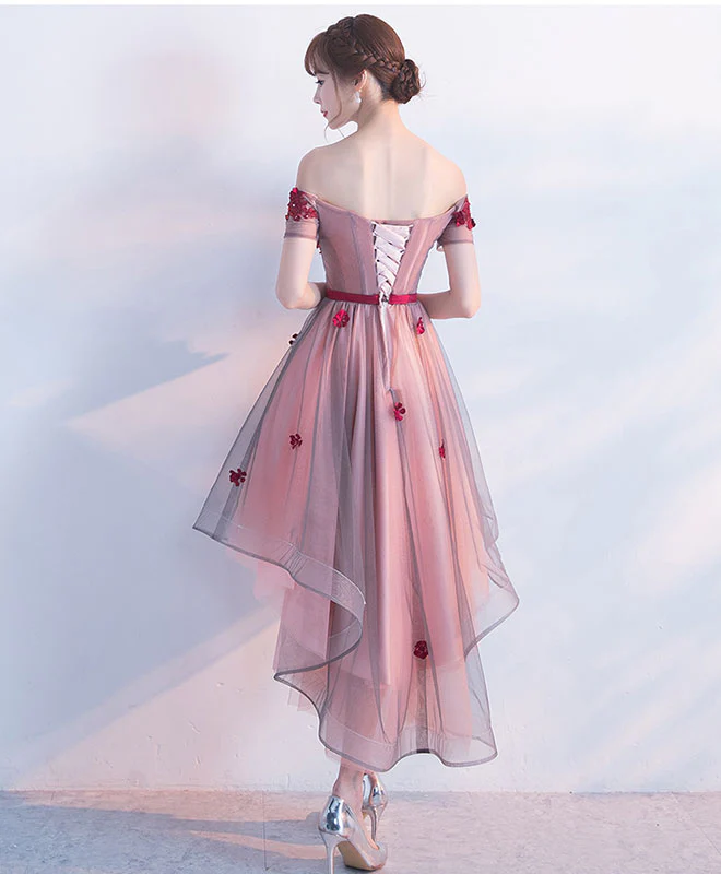 High Low Lace Tulle Off Shoulder Prom Dress, Homecoming Dress - Deanwangkt