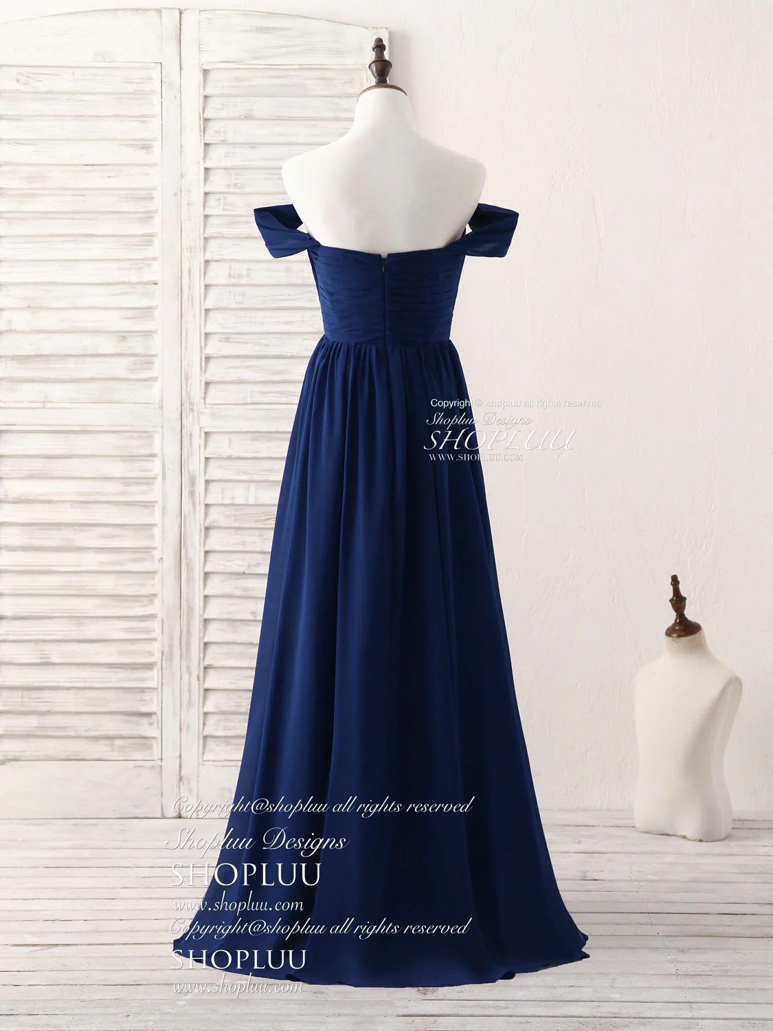 Dark Blue Sweetheart Chiffon Long Prom Dress, Dark Blue Bridesmaid Dress - Deanwangkt