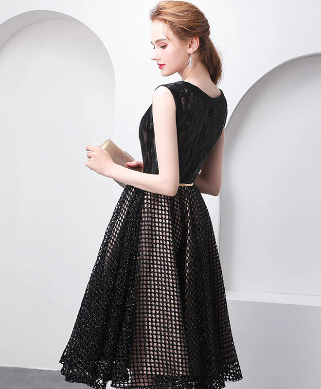 Unique Black Round Neck Short Prom Dress, Black Homecoming Dress - Deanwangkt