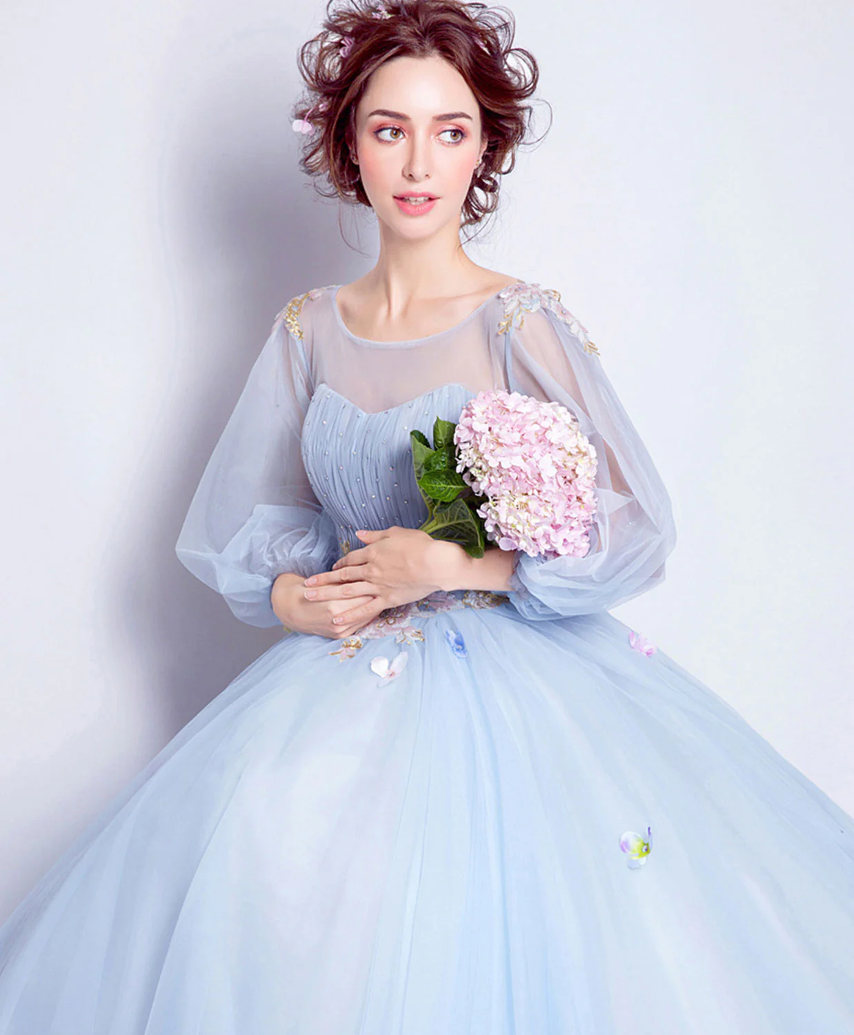 Blue Round Neck Tulle Blue Long Prom Gown, Blue Evening Dress - Deanwangkt