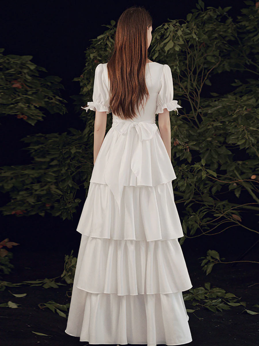 Simple  ivory Long Prom Dress, White Bridesmaid Dresses - Deanwangkt