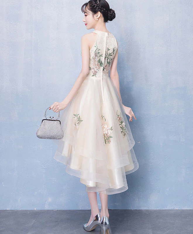 Light Champagne Tulle Lace Short Prom Dress, Champagne Homecoming Dress - Deanwangkt