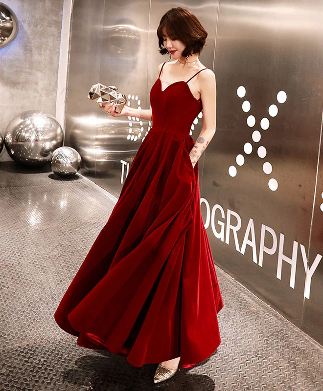 Burgundy Sweetheart Tea Length Prom Dress, Burgundy Bridesmaid Dress - Deanwangkt