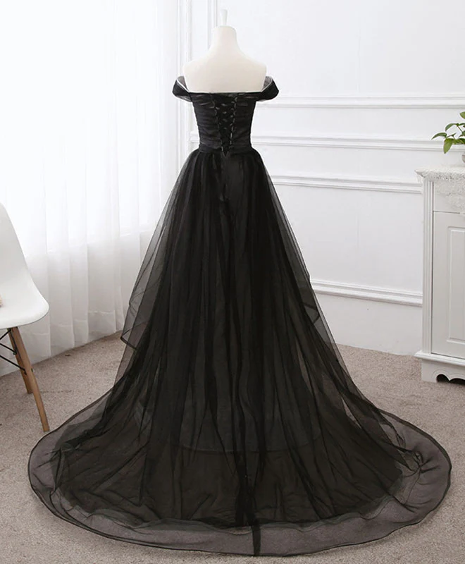 Black Tulle Long Prom Dress, Black Evening Dresses - Deanwangkt