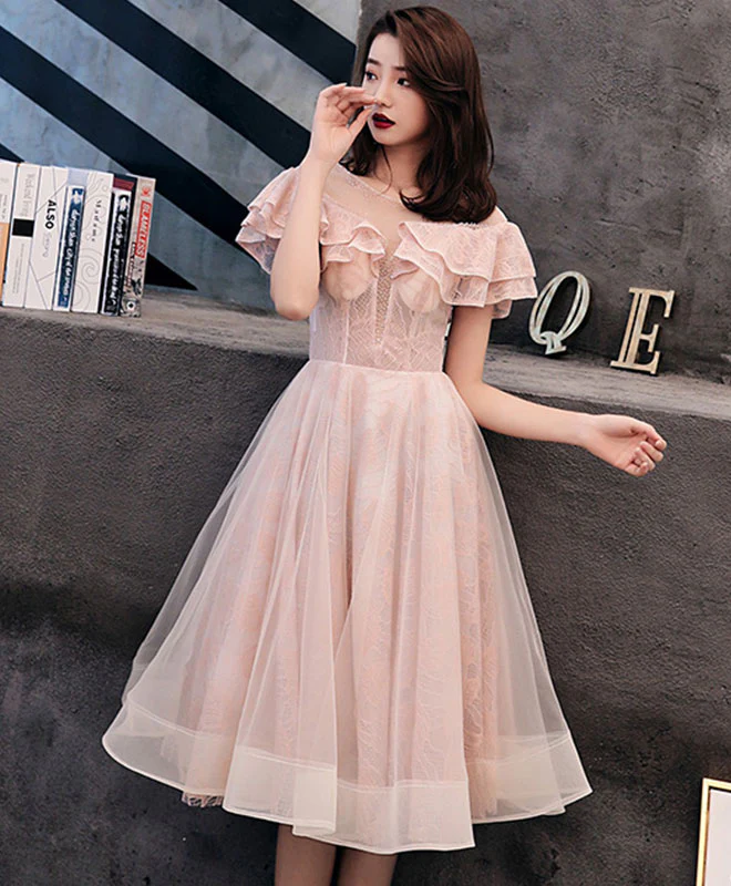 Pink Tulle Lace Short Prom Dress, Pink Homecoming Dress - Deanwangkt