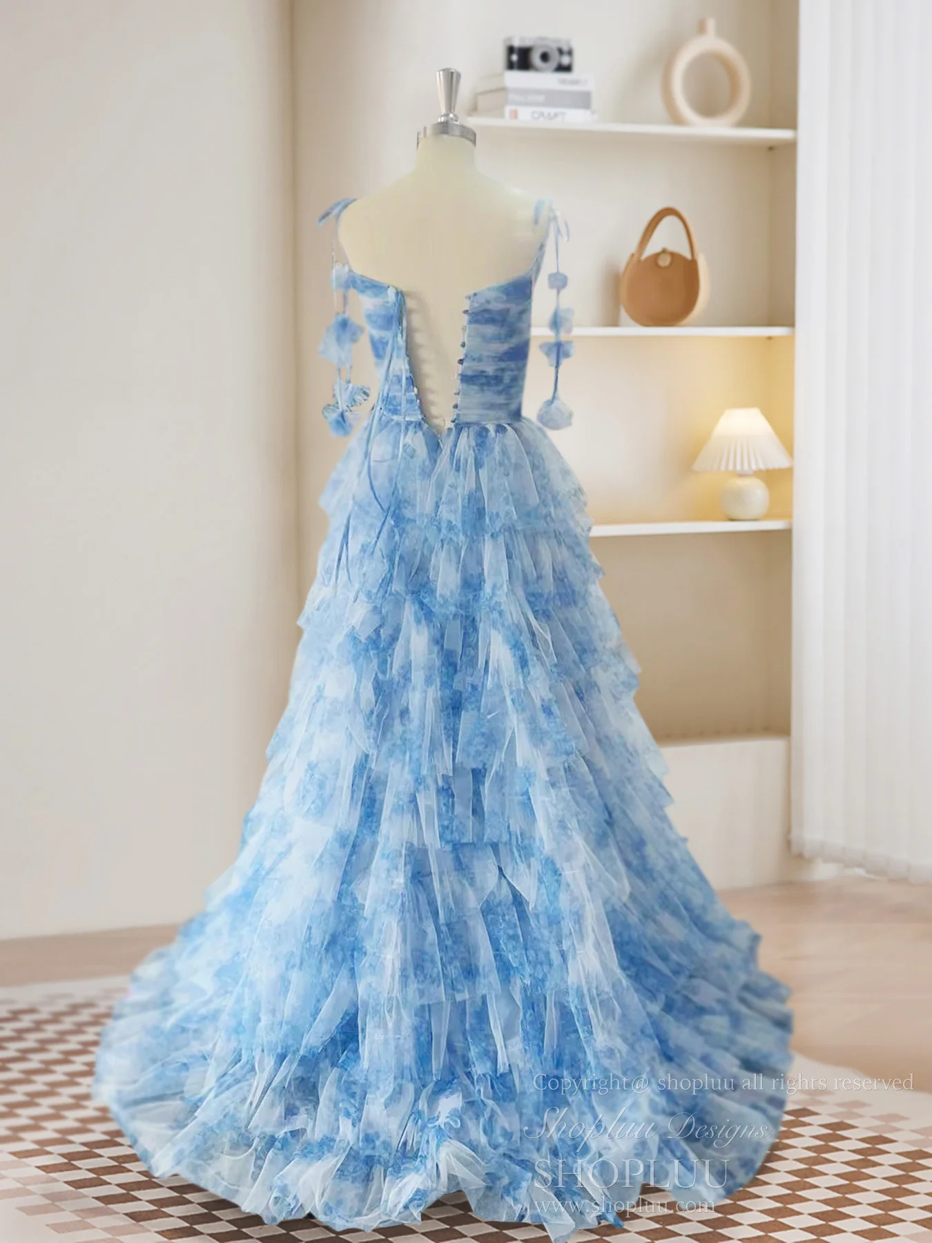 A-Line Tulle Blue Long Prom Dress, Blue Long Formal Dress - Deanwangkt