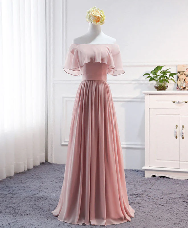 Simple Round Neck Chiffon Long Prom Dress, Bridesmaid Dress - Deanwangkt