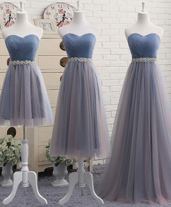 Simple Gray Blue Tulle Prom Dress, Gray Blue Bridesmaid Dress - Deanwangkt