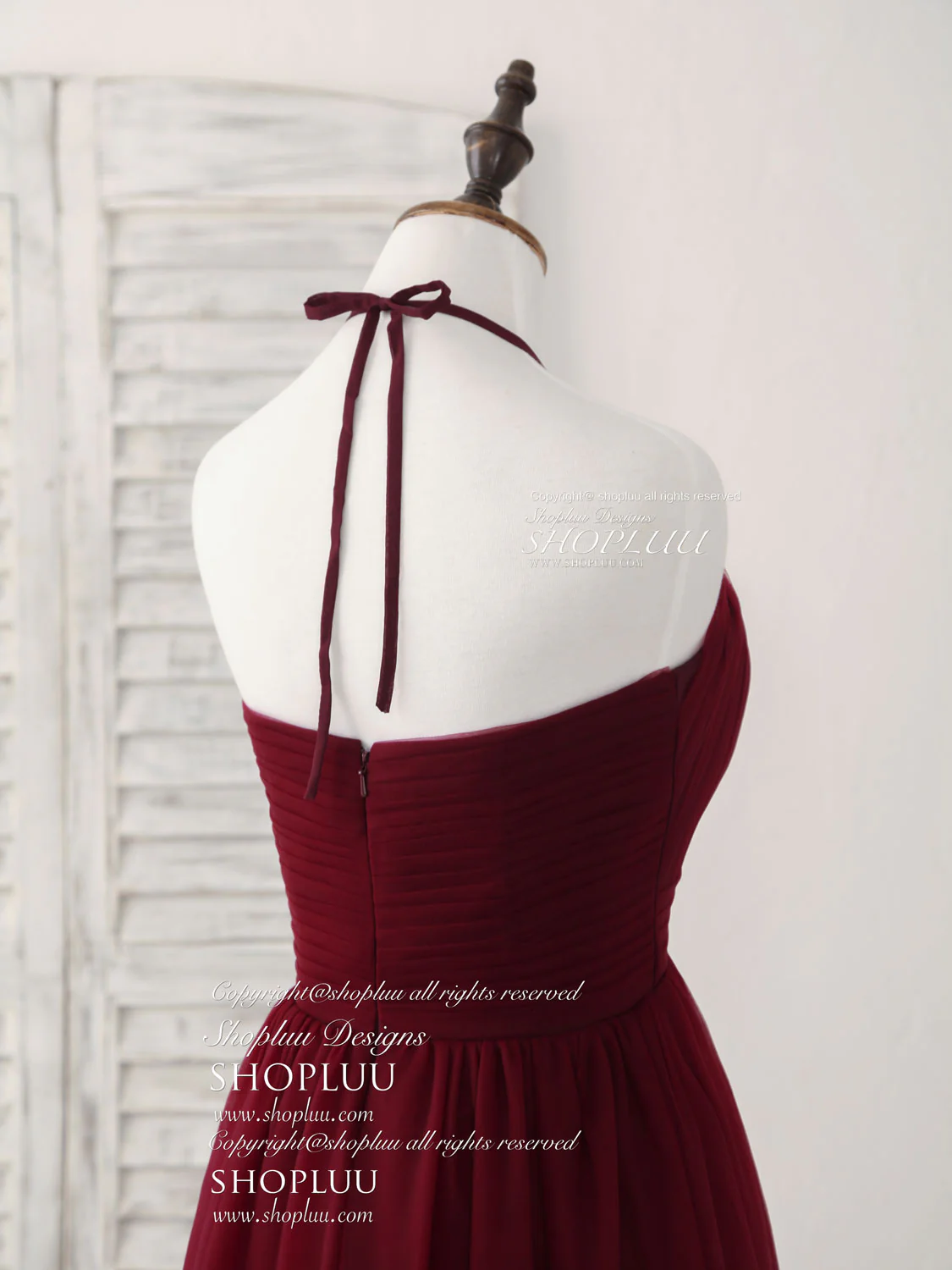 Simple Burgundy Tulle Long Prom Dress, Burgundy Bridesmaid Dress - Deanwangkt