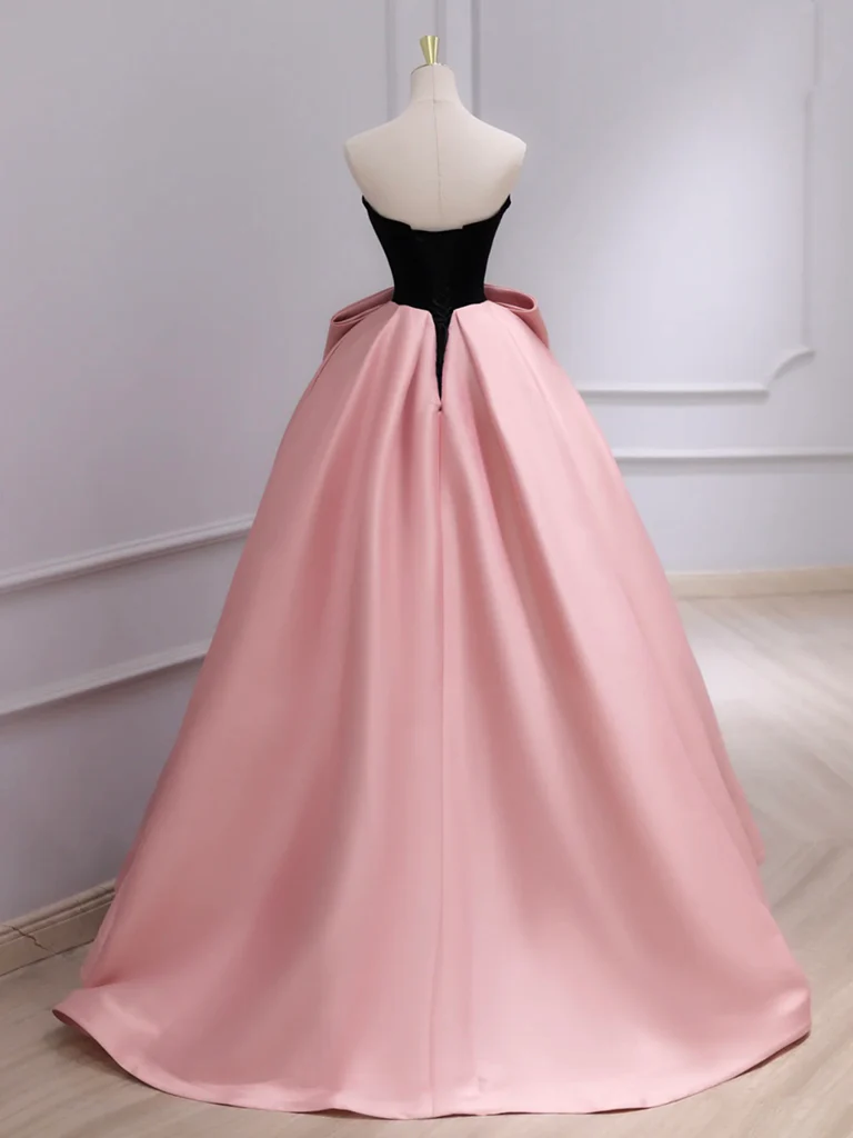 A-Line Sweetheart Neck Satin Pink Long Prom Dress, Pink Long Formal Dress - Deanwangkt